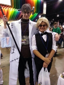 Mya at Anime Central 2014, cosplaying as Shizuoka Heiwajima from Durarara, with mad scientist Franken Stein from Soul Eater